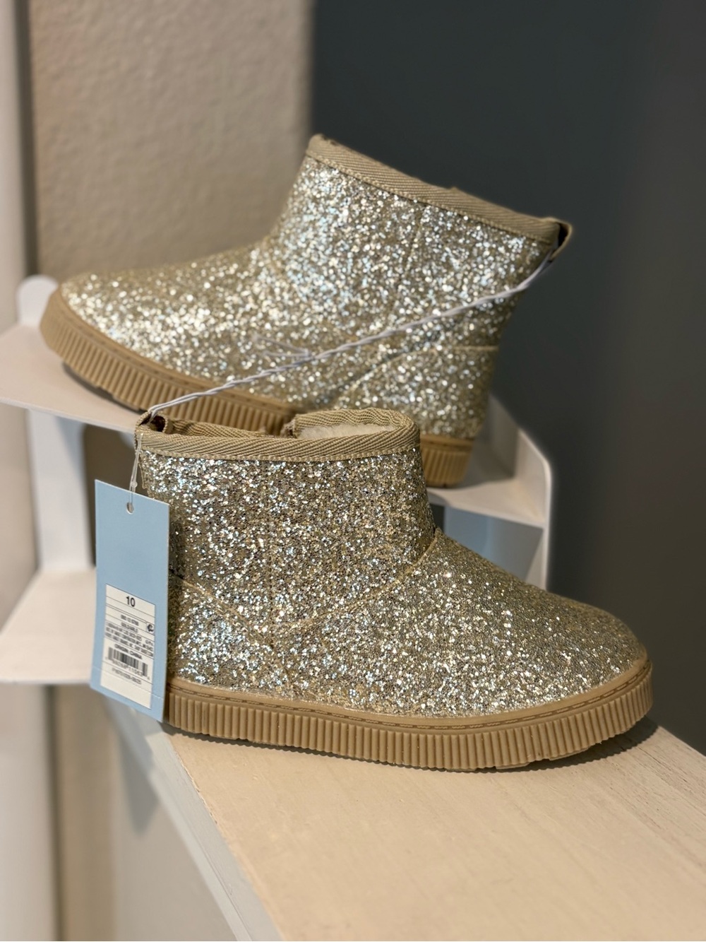 Cat and Jack Toddler Girls Arlo Zipper Shearling Winter Boot Gold Glitter Sz 10
